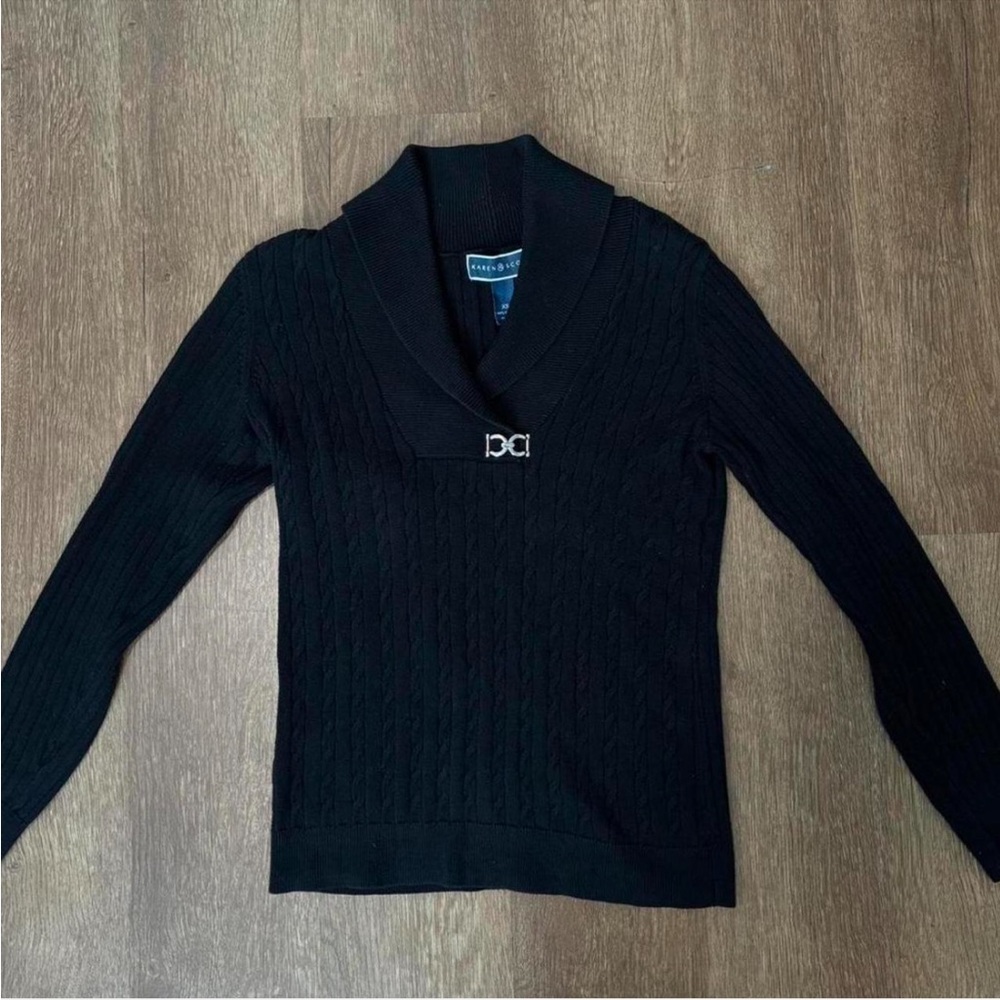 Karen Scott Black Cable Knit Cowl Neck Sweater